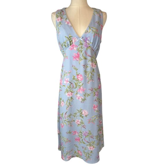 NWT WAYF Small Dahlia Light Blue Floral Sleeveless Midi Dress - Picture 1 of 16